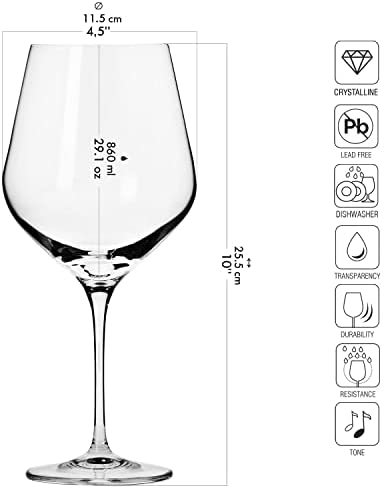 Krosno Grande Copas de Vino Tinto | Conjunto de 6 Piezas | 860 ML | Splendour Collection | - Imagen 2