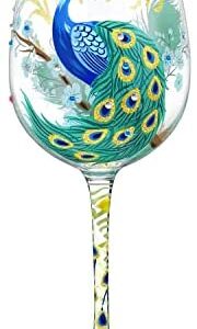 NymphFable Copa de Vino Pintada a Mano Pavo Real de Colorido Copa de Vino Tinto 15oz
