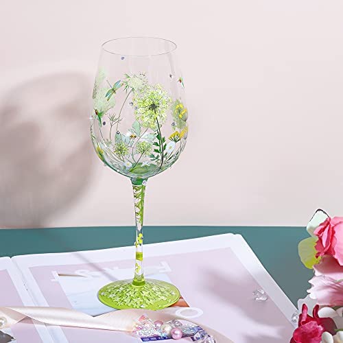 NymphFable Copa de Vino Pintada a Mano Flor Pájaro Libélula Copa de Vino Tinto 15oz Regalo - Imagen 2