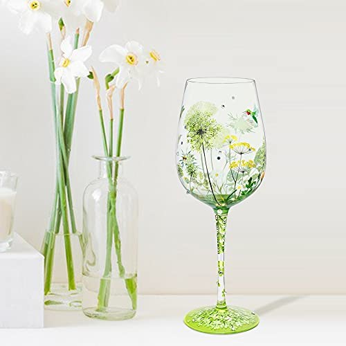 NymphFable Copa de Vino Pintada a Mano Flor Pájaro Libélula Copa de Vino Tinto 15oz Regalo - Imagen 7