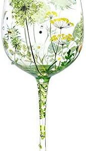 NymphFable Copa de Vino Pintada a Mano Flor Pájaro Libélula Copa de Vino Tinto 15oz Regalo