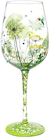 NymphFable Copa de Vino Pintada a Mano Flor Pájaro Libélula Copa de Vino Tinto 15oz Regalo