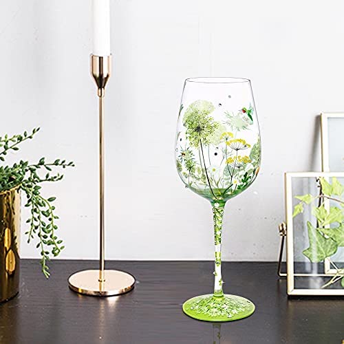 NymphFable Copa de Vino Pintada a Mano Flor Pájaro Libélula Copa de Vino Tinto 15oz Regalo - Imagen 3