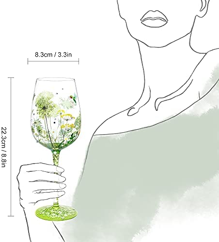 NymphFable Copa de Vino Pintada a Mano Flor Pájaro Libélula Copa de Vino Tinto 15oz Regalo - Imagen 5