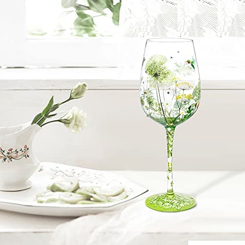 NymphFable Copa de Vino Pintada a Mano Flor Pájaro Libélula Copa de Vino Tinto 15oz Regalo - Imagen 8