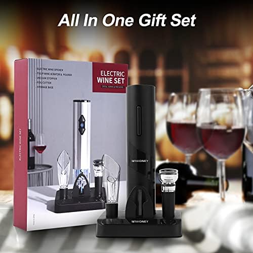 WIWONEY Set di Sacacorchos Eléctrico 6 en 1, Abridor de Vino Eléctrico con Base, Cortador - Imagen 7