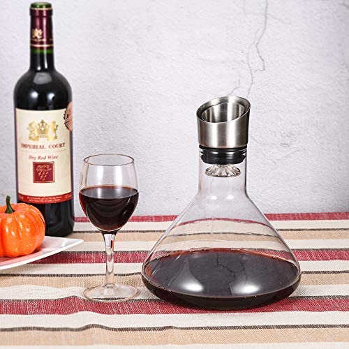 Cooko Aireador Decantador de vino,Jarra de Respiración de Vino con Tapa de Vertido,Vidrio - Imagen 6