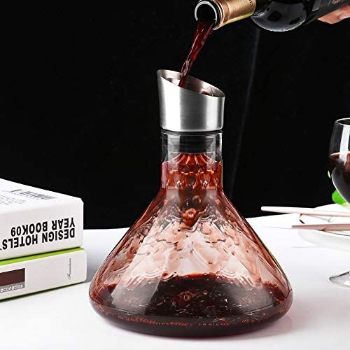 Cooko Aireador Decantador de vino,Jarra de Respiración de Vino con Tapa de Vertido,Vidrio - Imagen 5