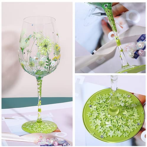 NymphFable Copa de Vino Pintada a Mano Flor Pájaro Libélula Copa de Vino Tinto 15oz Regalo - Imagen 4